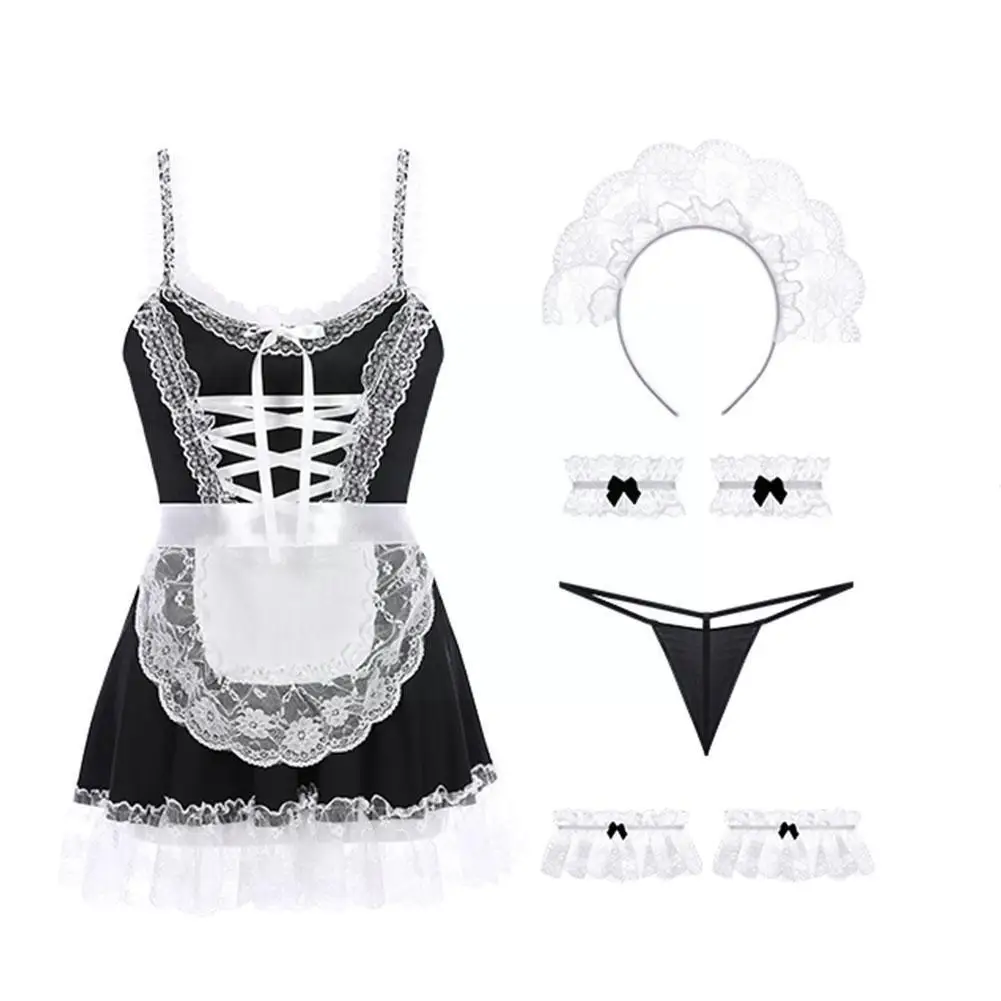 Venda quente lolita uniforme de empregada babydoll vestido papel com mulheres rendas roupa interior trajes loop mi hero academia