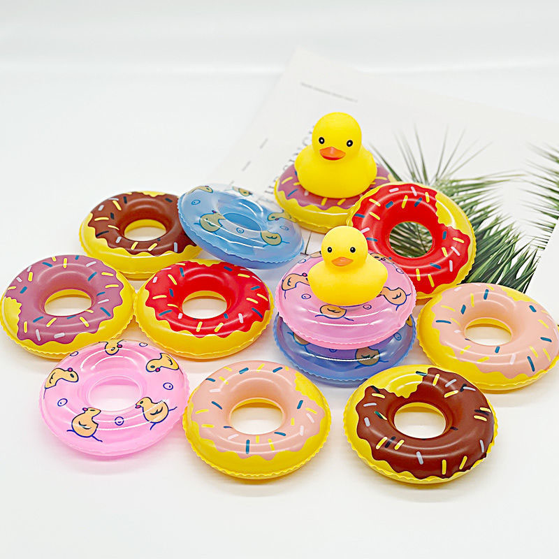 Anillo de natación inflable de Juegos acuáticos, juguetes para niños, Mini anillos de baño para niños, Donuts, pato amarillo, decoración de piscina
