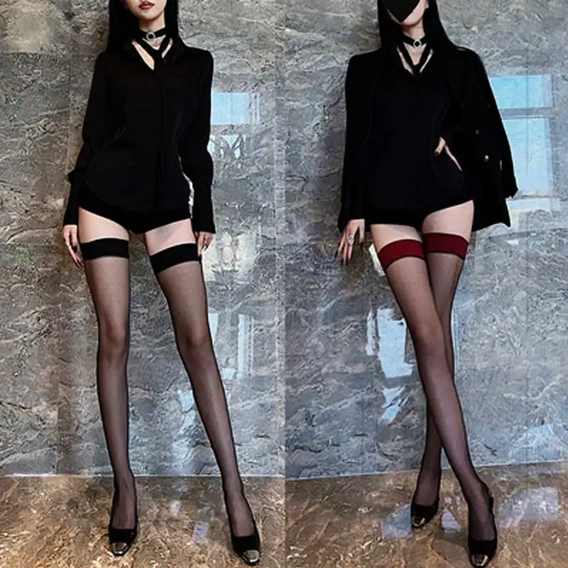 Medias de Lolita góticas sexis para mujer, calcetines hasta el muslo, medias finas de nailon para fiesta, medias por encima de la rodilla divertidas