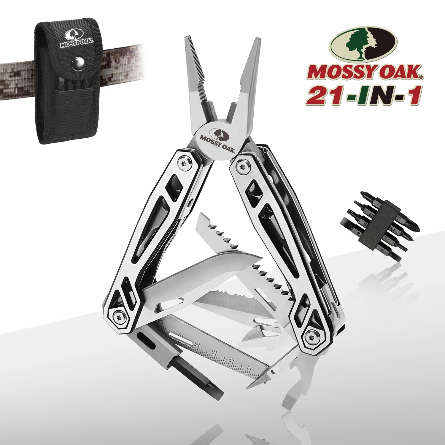 MOSSY OAK 21 Trong 1 Đa Chức Năng Kìm Thép Không Gỉ Di Động Dao Bỏ Túi Với Vỏ Bọc Cho Ngoài Trời Sinh Tồn Cắm Trại