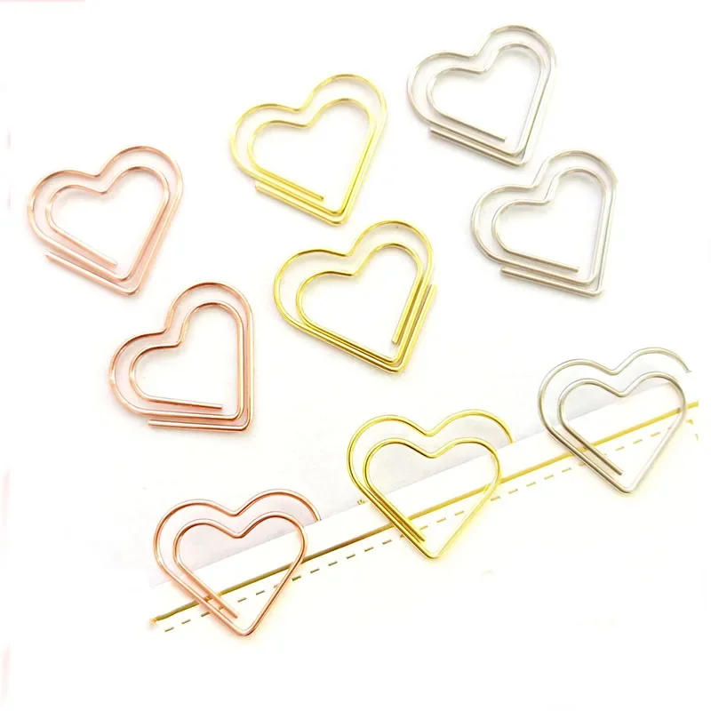 50 ชิ้น/เซ็ตกระดาษโลหะคลิป Hearts Mini Binder คลิปบุ๊คมาร์ค BindingNote ตกแต่งเครื่องเขียนโรงเรียน Office Binding Supplies