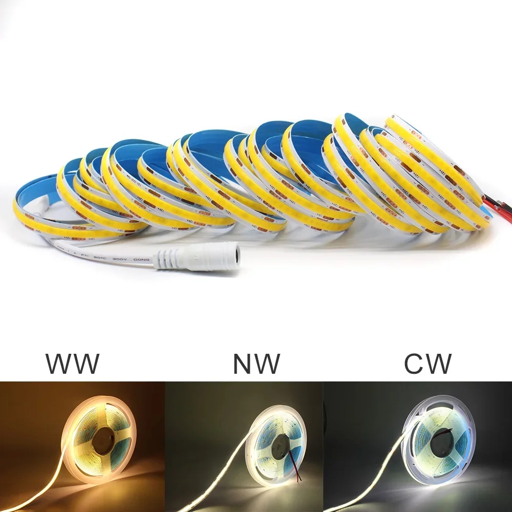 12 V COB-LED-Streifenlichter, 2 m, 3 m, 5 m, hohe Dichte, flexibles FOB-Diodenband, warmweiß, linear, dimmbar, 12 Volt, Heimdekoration