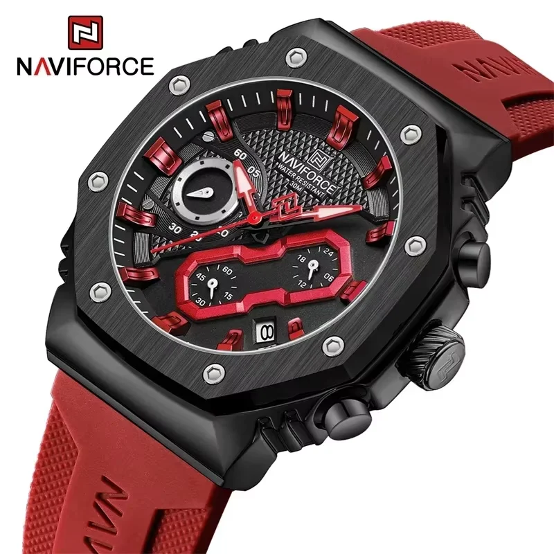 Reloj NAVIFORCE para hombre, reloj de pulsera deportivo resistente al agua con cronógrafo de cuarzo para hombre, reloj luminoso con banda de silicona, reloj Masculino