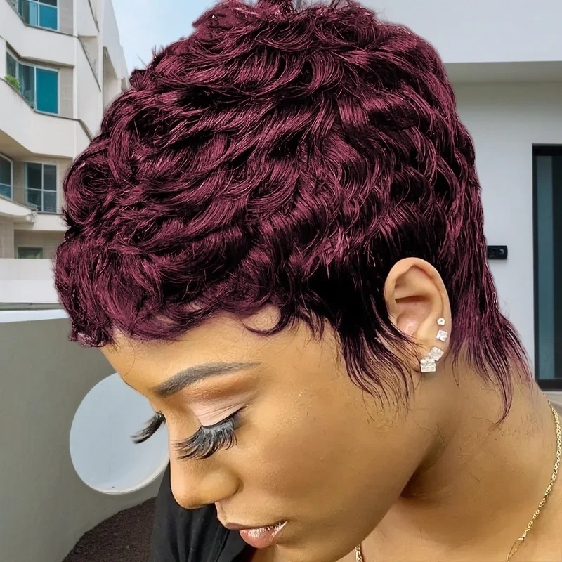 Pixie corte 99j cor marrom 4inch150% densidade máquina feita curto em camadas retas perucas de cabelo humano para mulheres uso diário peruca remy