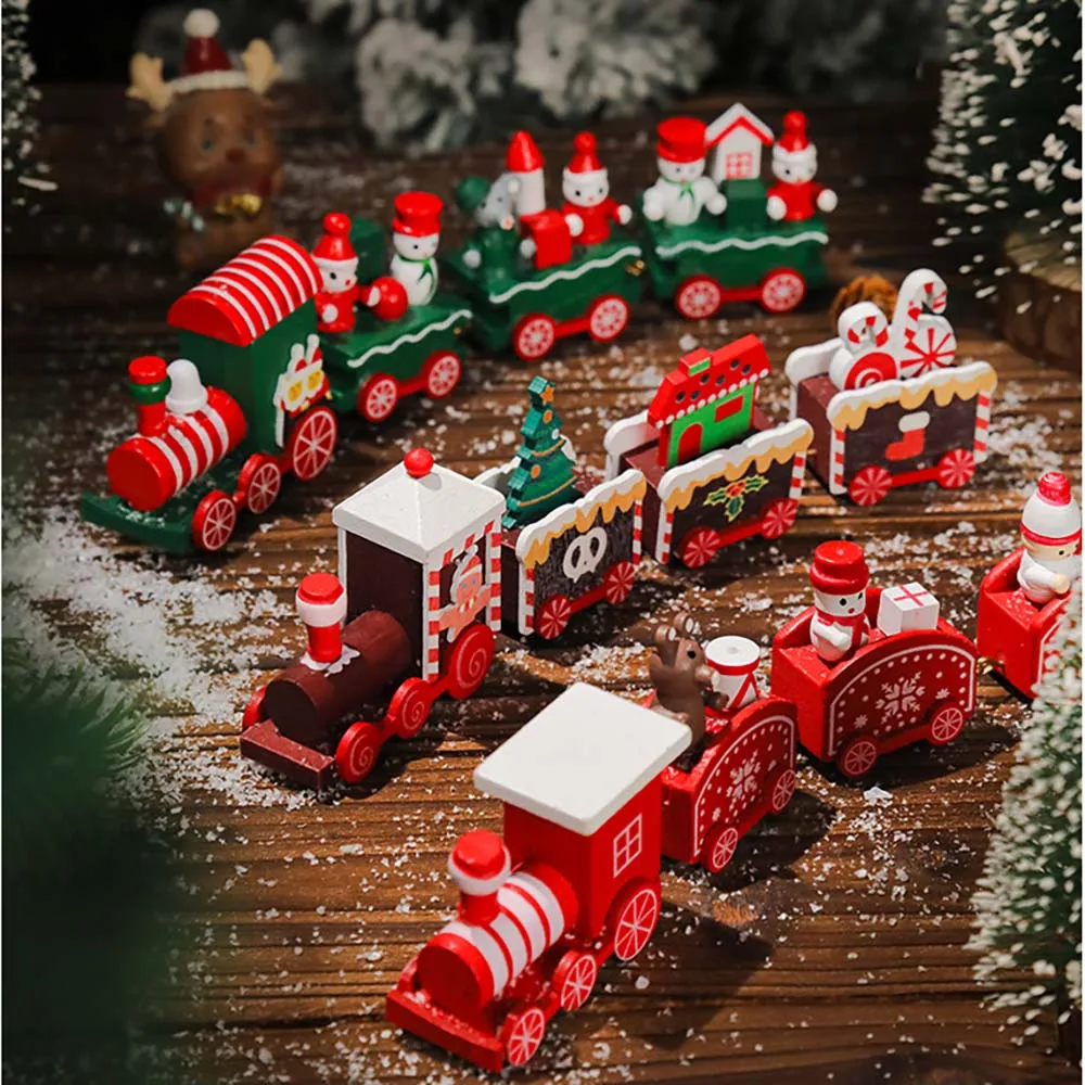 Decoración navideña de tren de madera, adornos navideños con tren móvil, Navidad para el hogar, regalos de Feliz Año Nuevo 2025