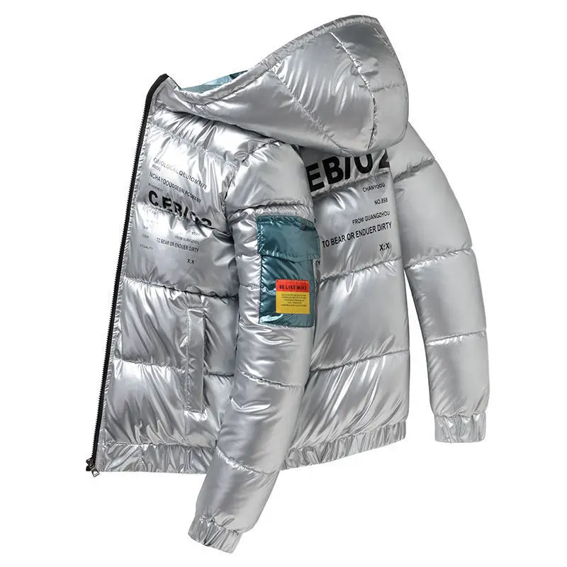 2023 Winter-Herrenjacke, lässig, warm, dick, modisch, mit Kapuze, Parkas, Herrenbekleidung, winddicht, gelb, glänzend