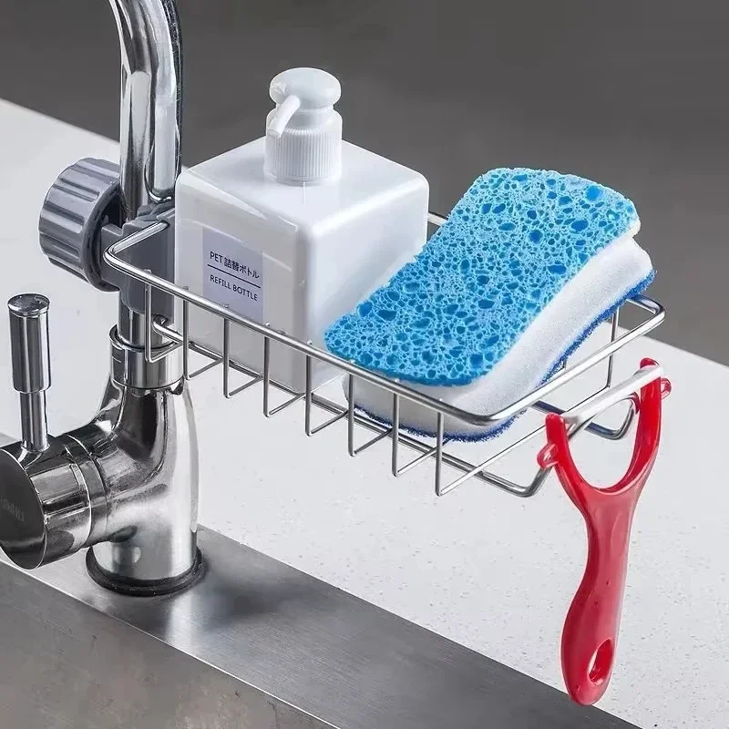 Cozinha de aço inoxidável pia dreno rack esponja armazenamento torneira titular sabão escorredor toalheiro prateleira organizador acessórios cozinha