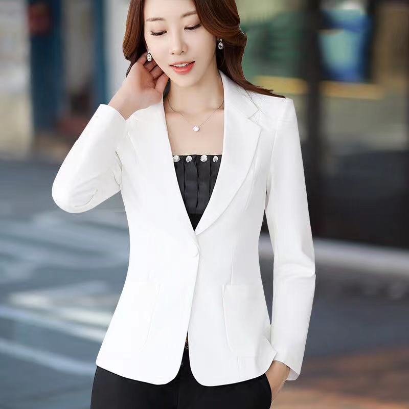 Slim-Fit-Blazer im koreanischen Stil für Damen, langärmelige Freizeitanzüge, einfarbig, Schwarz, Weiß, Büro-Damenanzug-Blazer M-3XL