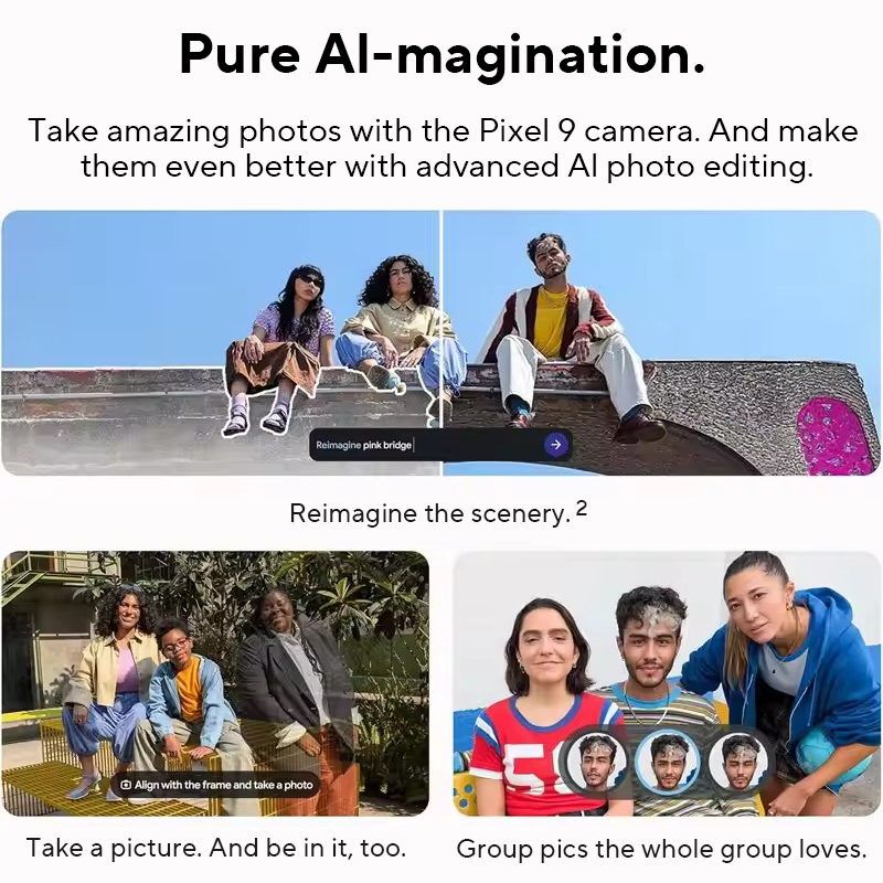 Google Pixel 9-telefoon 5G Single Nano SIM en eSIM 6,3 '' 120 Hz scherm 12 GB + 256 GB opslag 4700 mAh batterij 50 MP camera Android 13