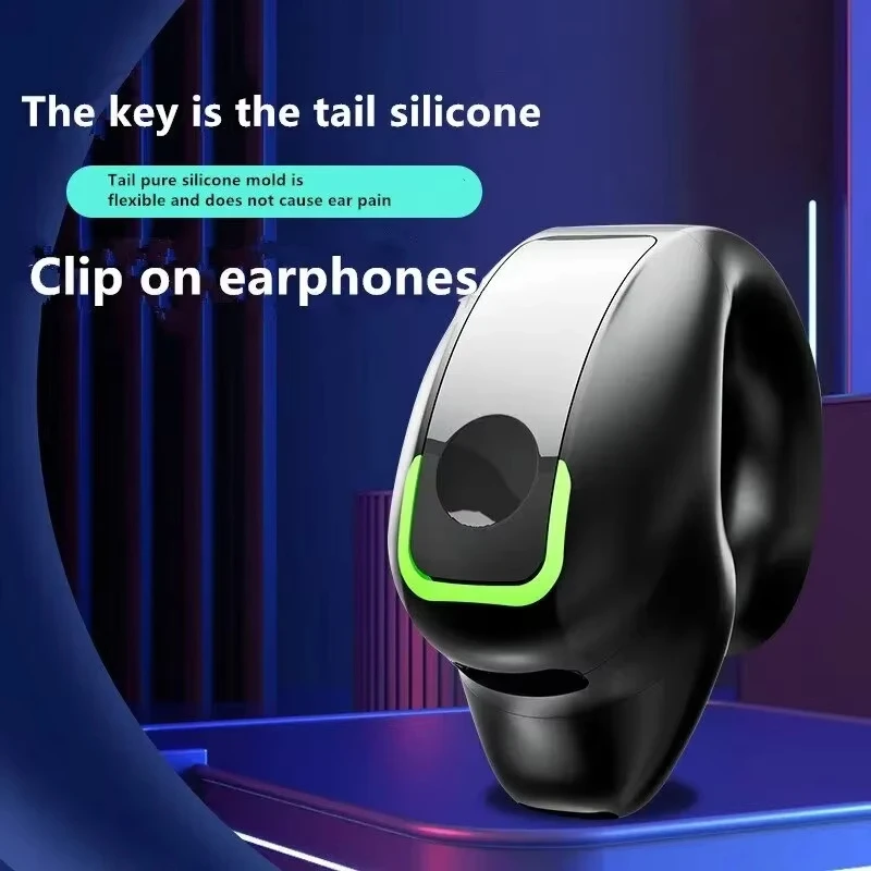 Tws Bluetooth 호환 5.3 무선 헤드폰 골전도 헤드셋 클립 싱글 이어 이어폰 공기 전도 스포츠 이어 버드