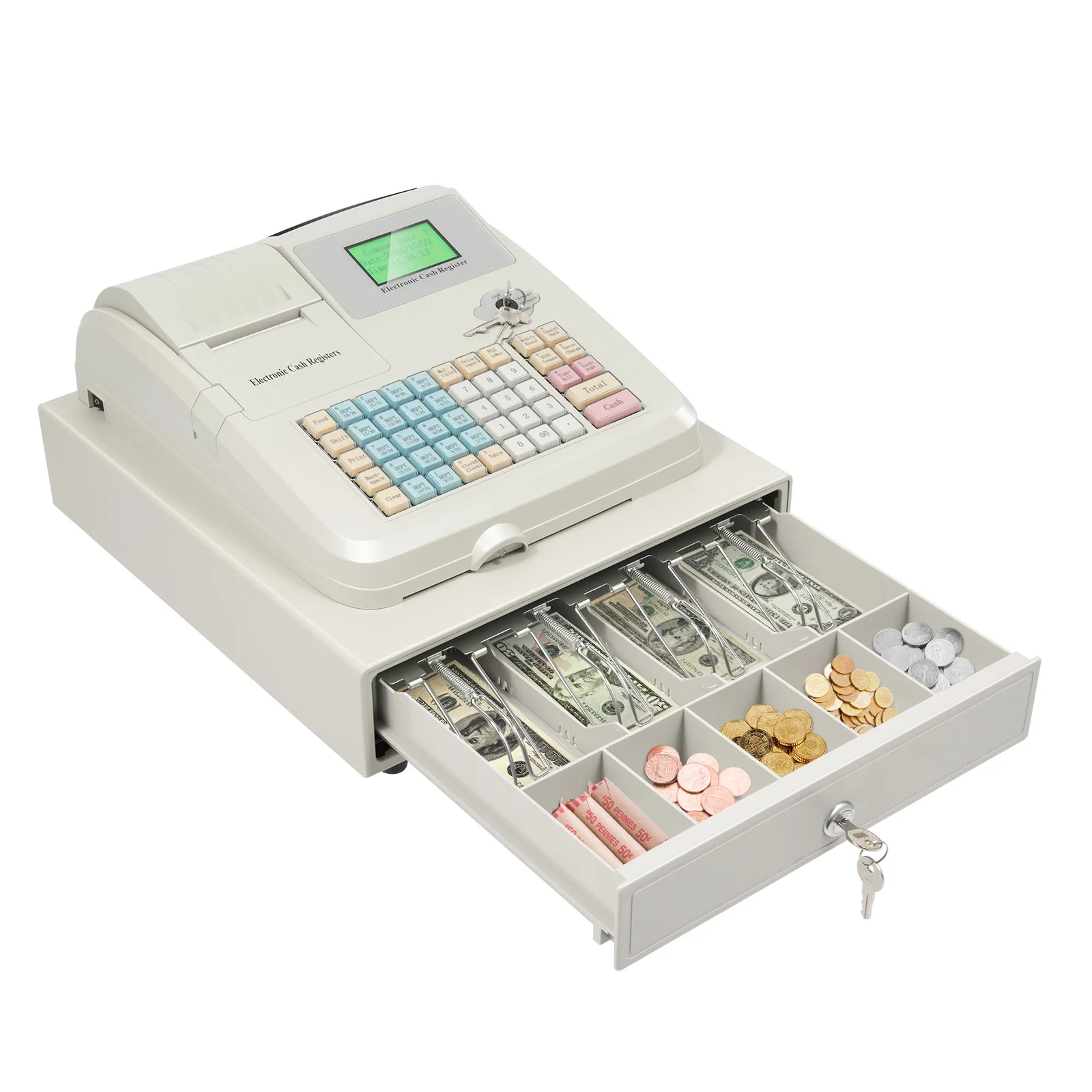 Electronic Cash Register with Drawer Box Intelligent cash register computer Digital LED Display 48-Keys POS Cashier