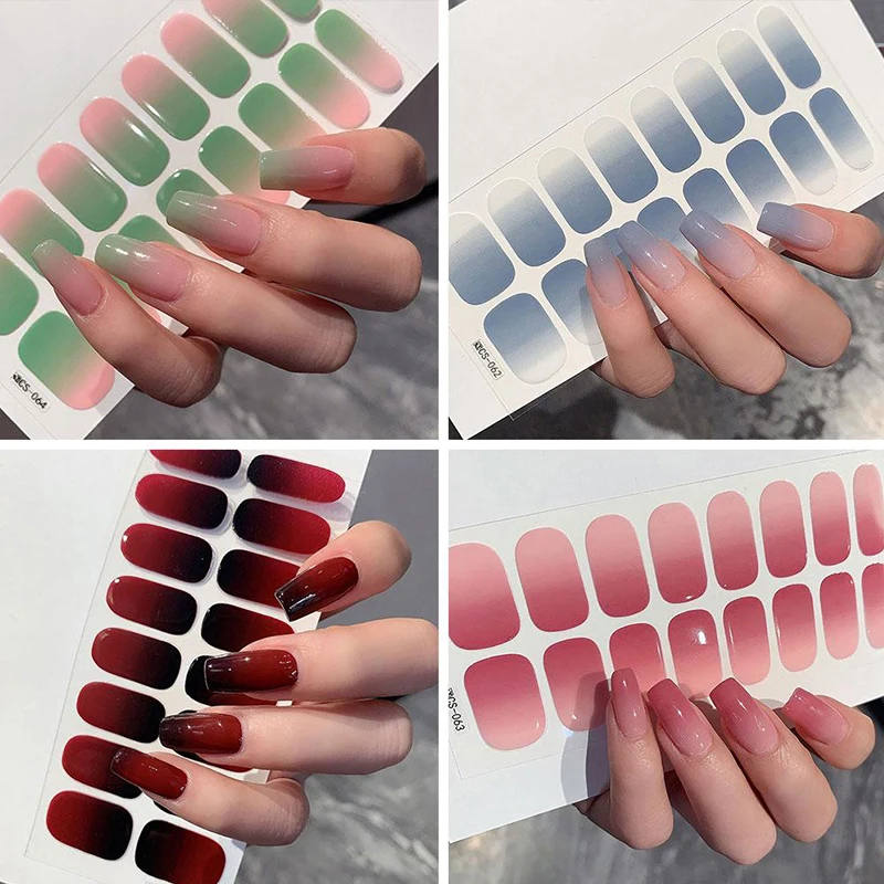 Envolturas de uñas de Gel completamente curadas desnudas, pegatina de larga duración sin lámpara, calcomanía de uñas francesa, pegatina impermeable para uñas Omber, 16 puntas
