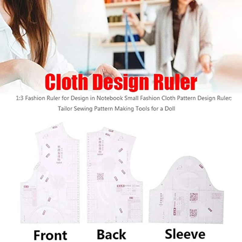 3-Pcs 1:5 Transparent Women Cloth Design Ruler Drafting Template Clothing Prototype Ruler Tool for Making for Doll T