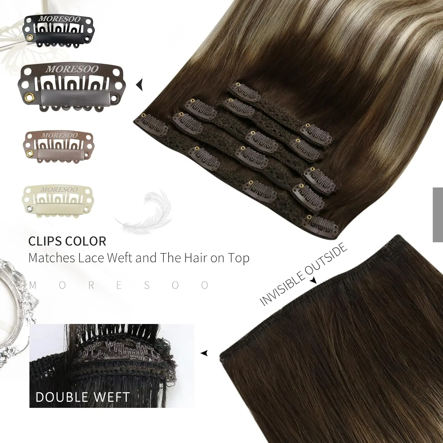 Moresoo clipe em extensões de cabelo cabelo humano real ombre extensão de cabelo real clipe em cabelo humano 5 pçs & 7 pçs remy clipe em extensões