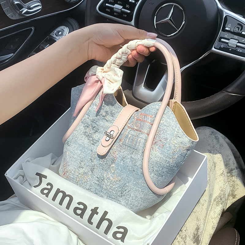 TAMATHA 新中国風のハイエンド刺繍バスケットバッグカラーコリジョンハンドバッグ春 2024 多用途クロスボディバッグ