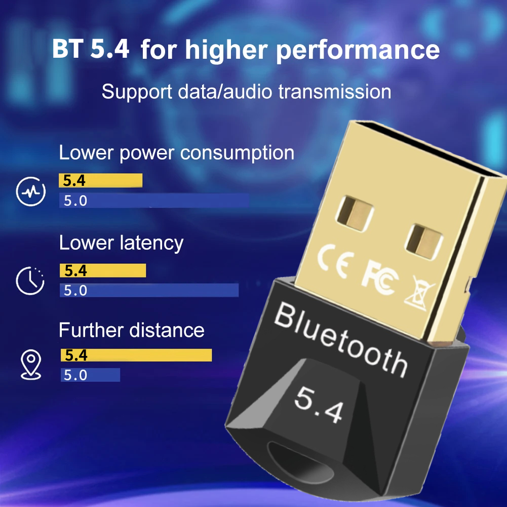 Receptor Dongle Bluetooth para PC, Adaptador USB, Alto Falante, Mouse, Teclado, Música, Transmissor de Áudio, 5.4, 5.3