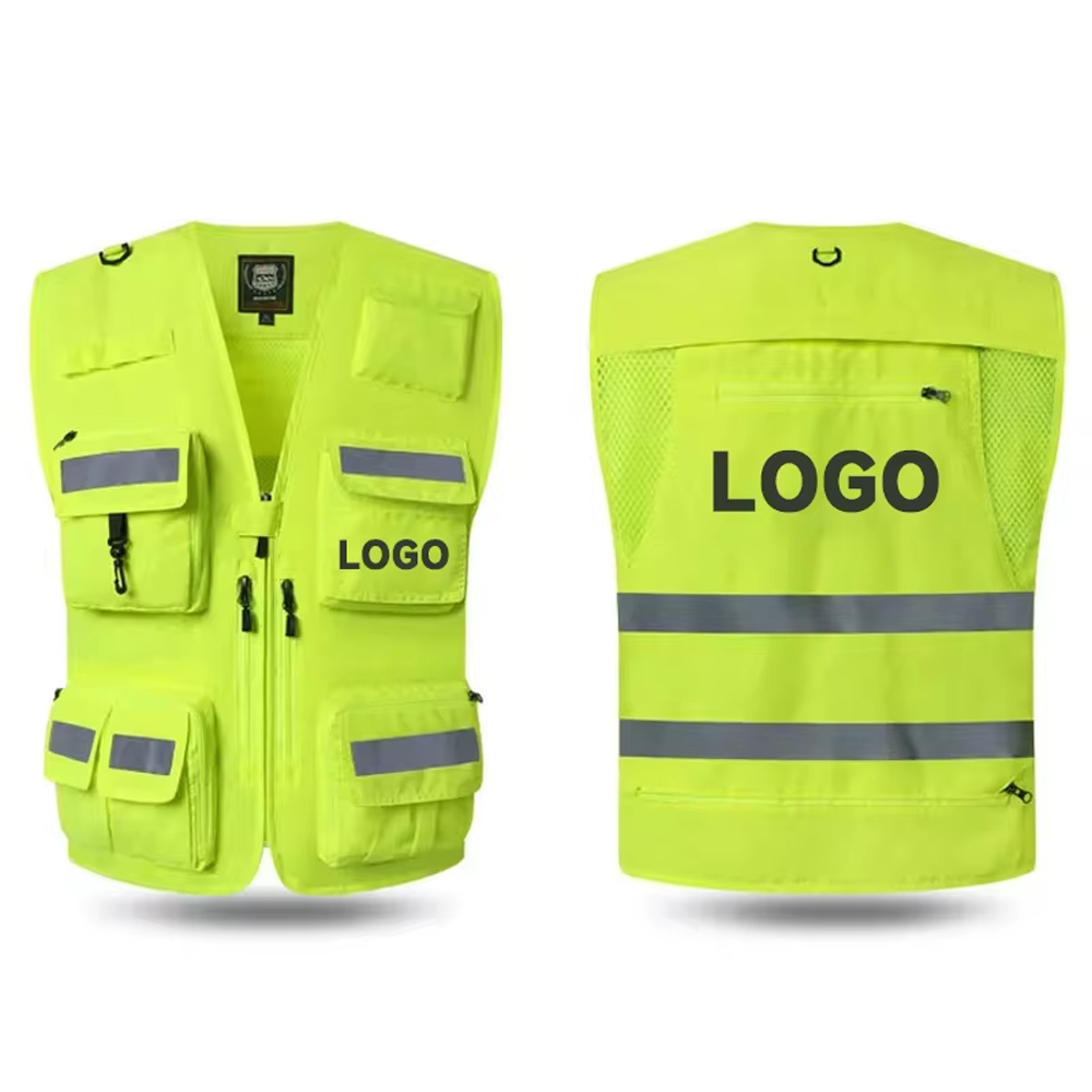 Reflective Safety Vest Man Working Clothes Multi Pocket Photography Hiking Fishing Breathable Mesh Hi Vis Jacket Work Vest