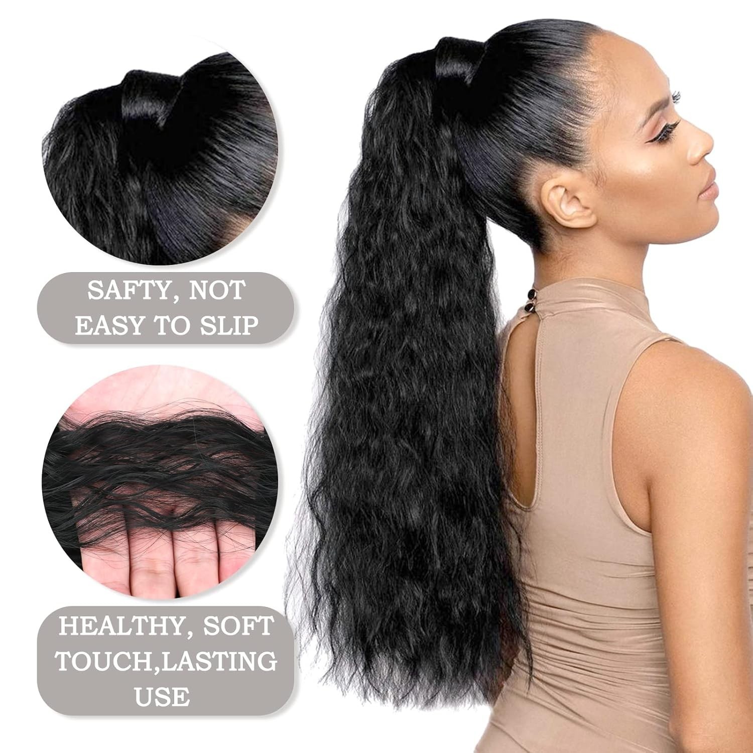 Extensión de cola de caballo para mujer, extensiones de cabello con cordón, cola de caballo ondulada larga y rizada, postizo sintético ondulado Natural
