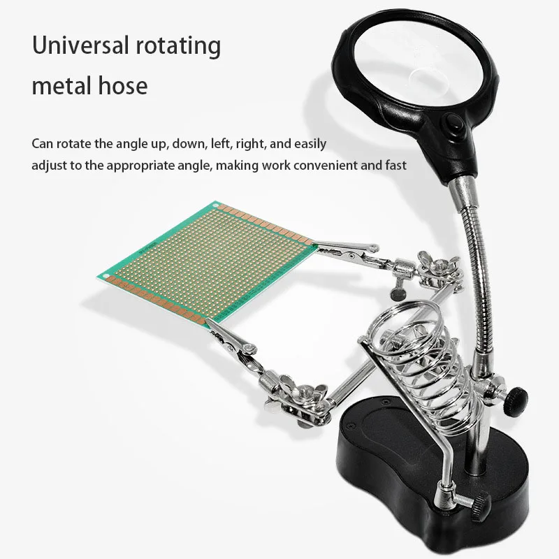 Magnifying glass with lamp and stand, 2 kinds of LED dimming, adjustable swivel arm, 180° option, for close repairs, crafts, etc