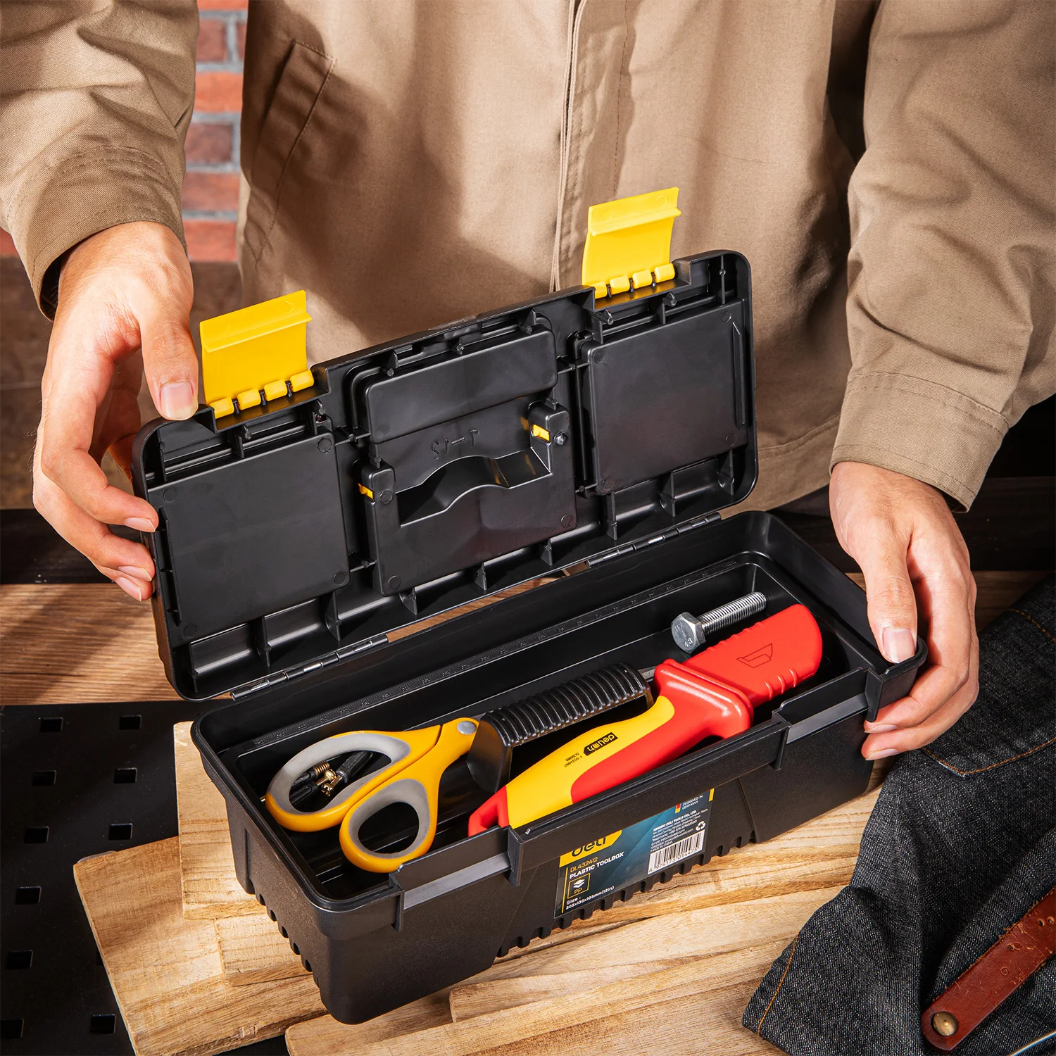 Deli Thickened Toolbox Toolbag Oxford Cloth Empty PP Plastic Storage Box Multifunctional Maintenance Tool Box Household