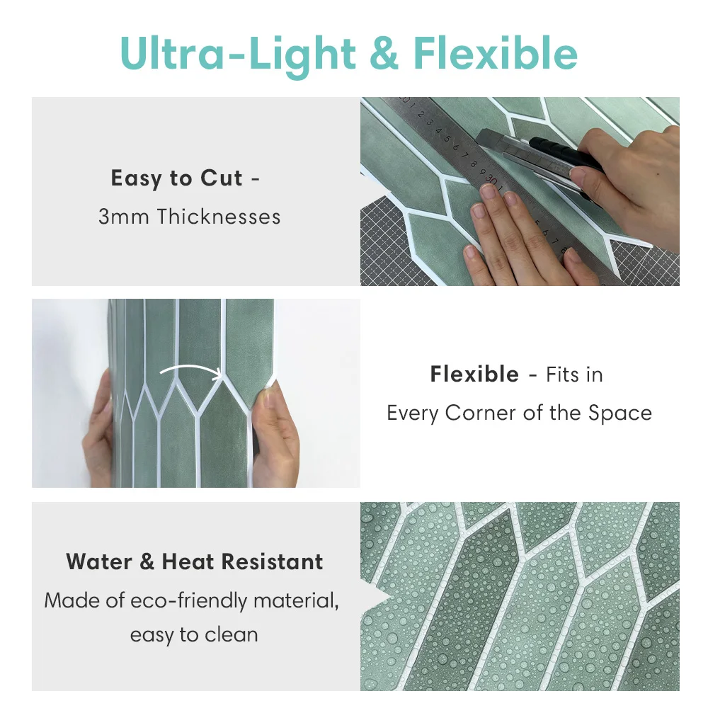 1/10pcs 3D สติกเกอร์กระเบื้อง,Self-กาว 3D สีเขียวกระเบื้อง Backsplash สําหรับห้องครัวและห้องน้ํา, แม่พิมพ์กันน้ํา,30x30 ซม.