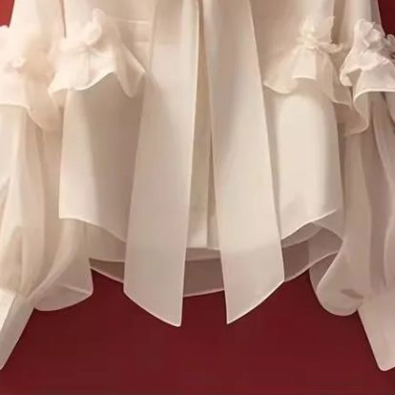 OCEANLOVE 春秋の弓ブラウス固体フリルヴィンテージ甘い女性シャツ韓国のファッションパフスリーブエレガントな Camisas