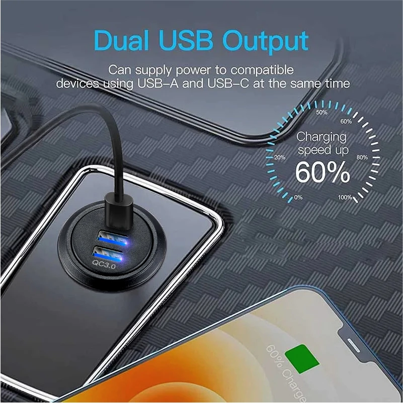 Enchufe usb de 12V/24V, carga rápida, salida USB 3 0, PD USB-C y dos puertos QC3.0 para barco, motocicleta marina, camión