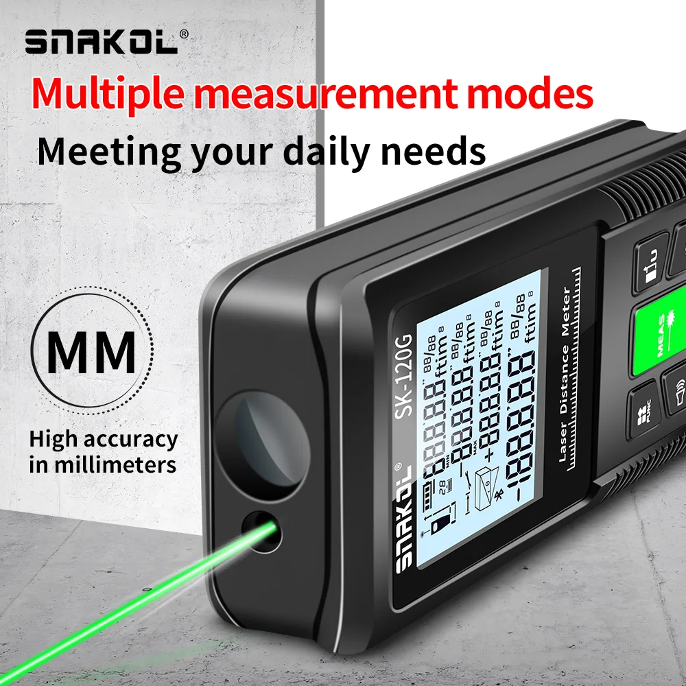 Snakol 40/50/70/100/120M Green Red Laser Rangefinder Distance Meter Laser Tape Range Finder Building Electronic Ruler