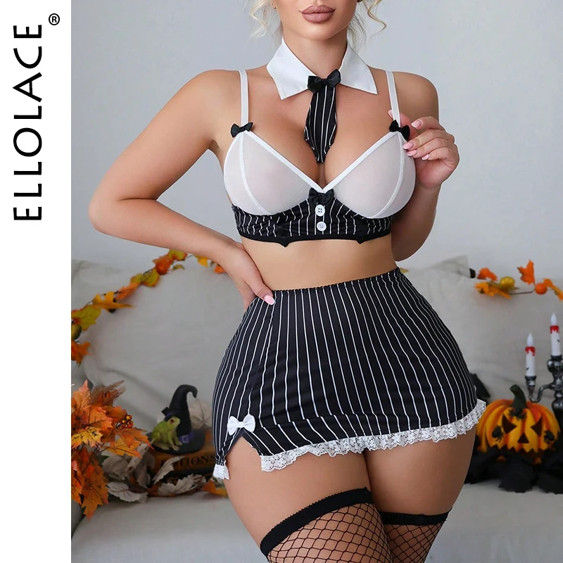 Ellolace Teacher Косплей Сексуальный комплект нижнего белья из 6 предметов в полоску Нижнее белье Pure Desire Сексуальные женские Onlyfans Маскировка Ролевой костюм