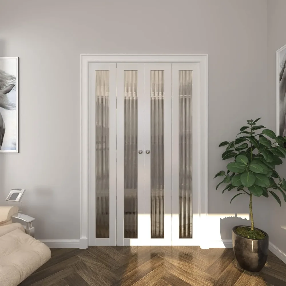 Folding Door, Closet Doors with Hardware Kits for 48" (Double 24") X 80" Double Panel Bi-Fold Doors
