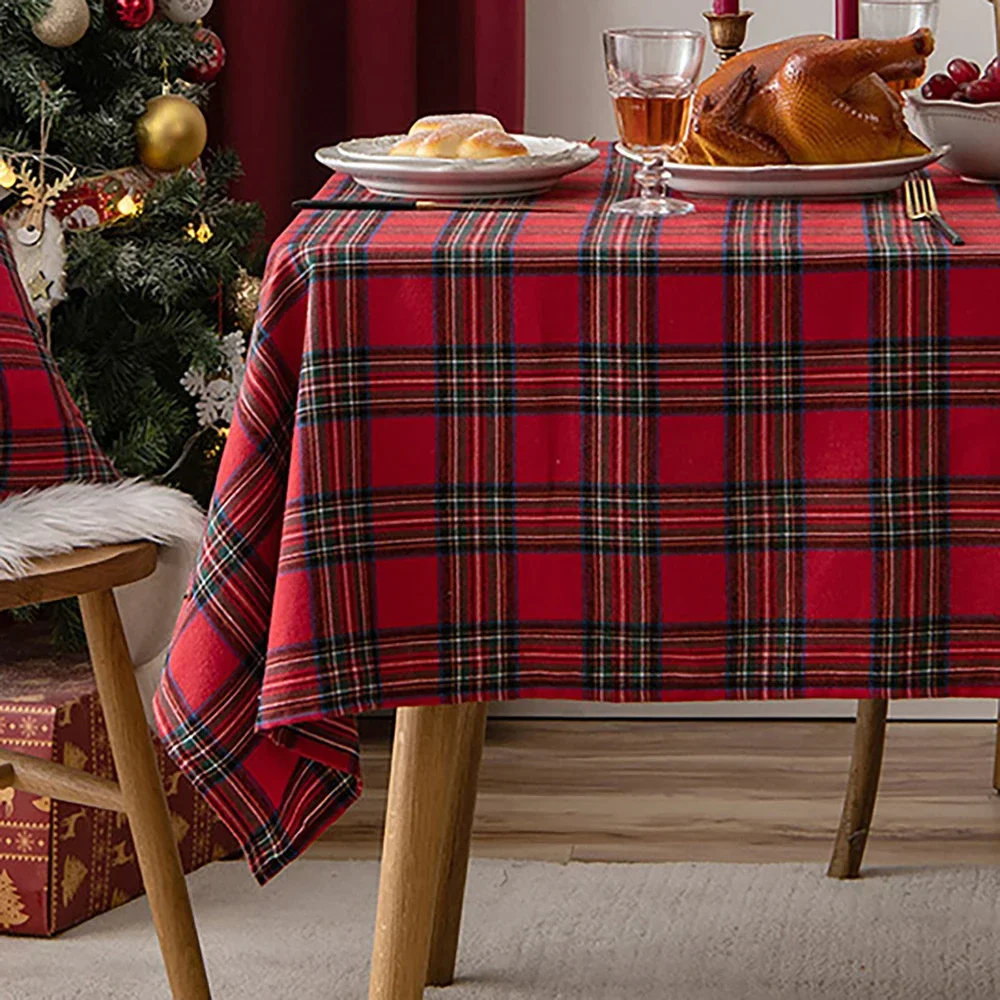 Mantel navideño a cuadros, mantel rectangular a cuadros de búfalo rojo, cubierta de mesa navideña para comedor/fiestas/decoración navideña