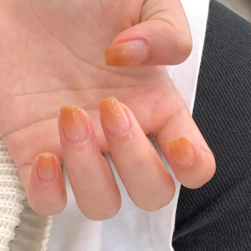 Envolturas de uñas de Gel completamente curadas desnudas, pegatina de larga duración sin lámpara, calcomanía de uñas francesa, pegatina impermeable para uñas Omber, 16 puntas