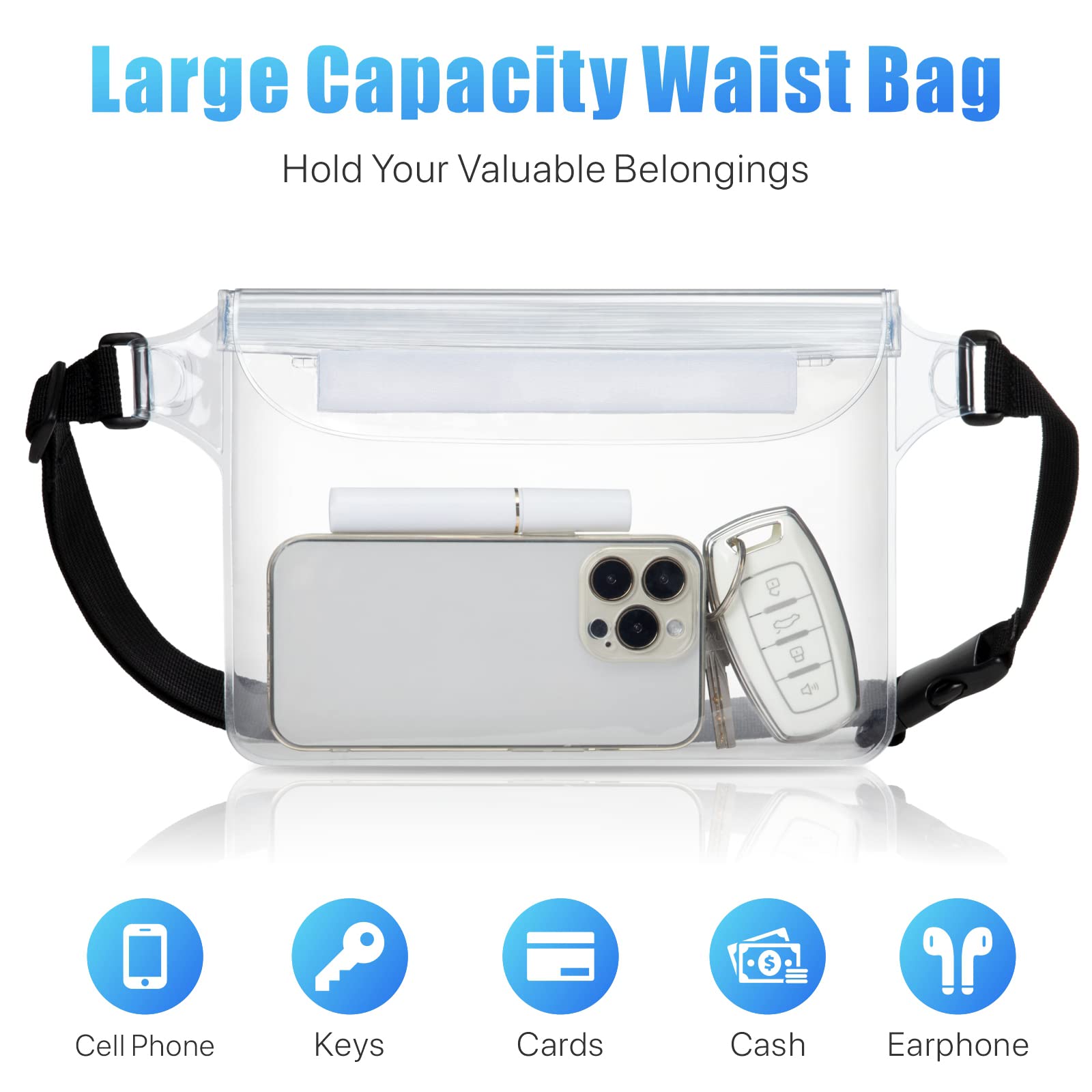 Bolsa impermeable para teléfono con correa de cintura ajustable, bolsa seca para mantener los objetos de valor del teléfono seguro para playa, natación, kayak, canotaje, pesca