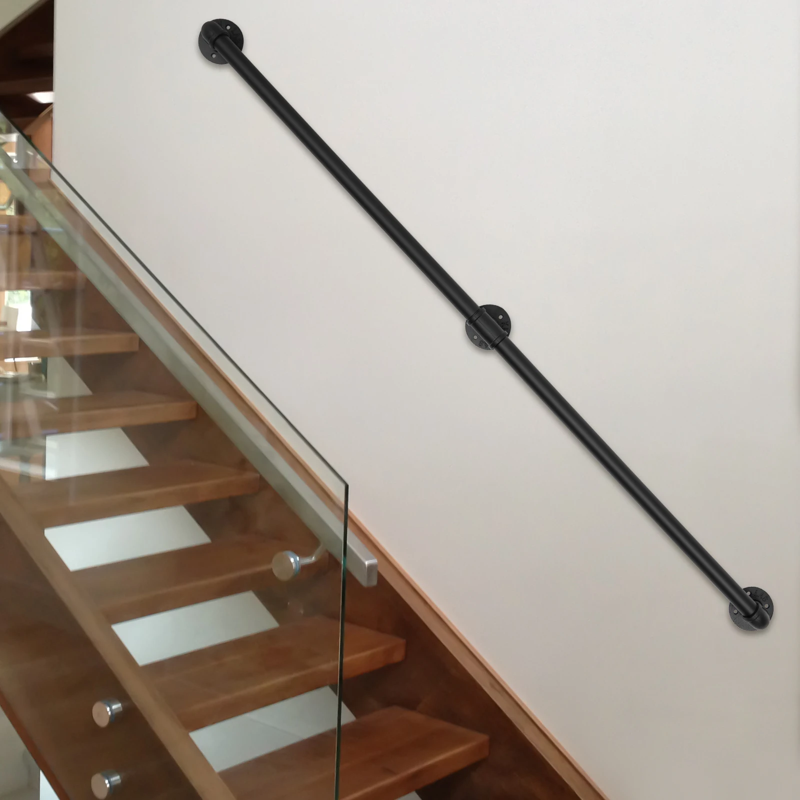 Black Stair Handrail 1.53m Wall Mounted Grab Bar Railing Support Kit Handrails for Stairs Indoor Outdoor Heavy Duty Balustrades
