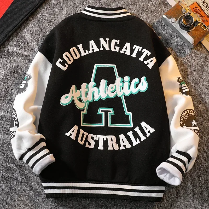 Moda primavera outono manga longa outwear adolescente crianças carta impressa casaco esporte crianças roupas 3 8 10 12 anos de idade