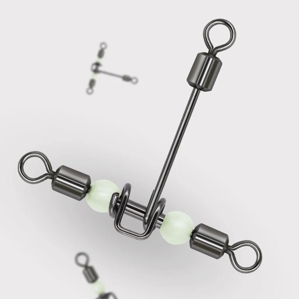 10pcs 3way Luminous T-shape Cross-Line Rolling Swivel with Pearl Beads Fishing Swivels Fishhooks Fishing Connector