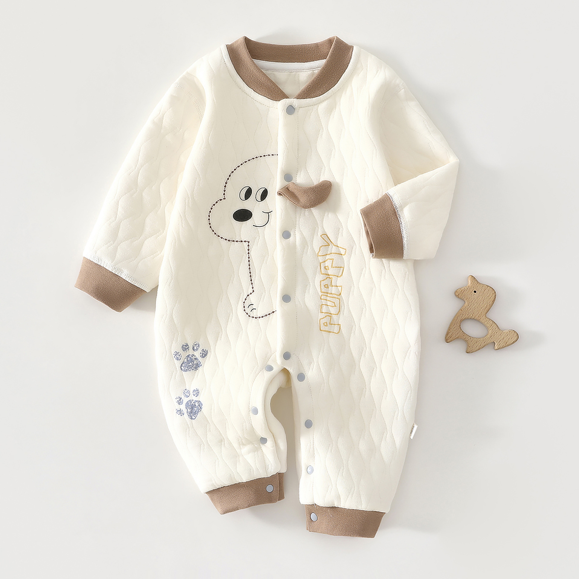 Baby Jumpsuit, Autumn Thick Cotton Jacket, Three-layer Warm Clothes for Newborns 0-18 Months Crawling Clothes for Young Children