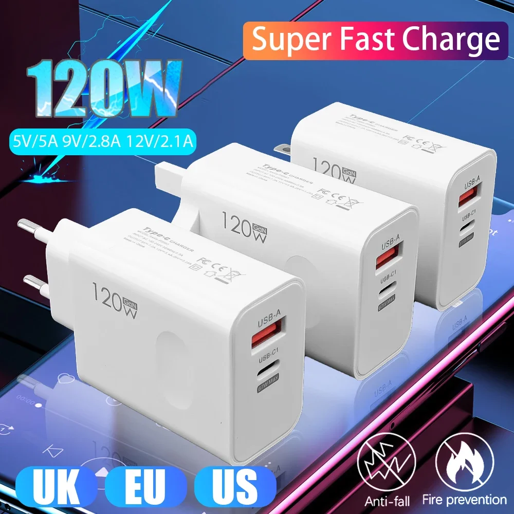 120 Вт быстрая зарядка USB Type C PD кабель комплект адаптера для зарядного устройства для iPhone Samsung Xiaomi Redmi настенные вилки для быстрой зарядки ЕС/США/Великобритании