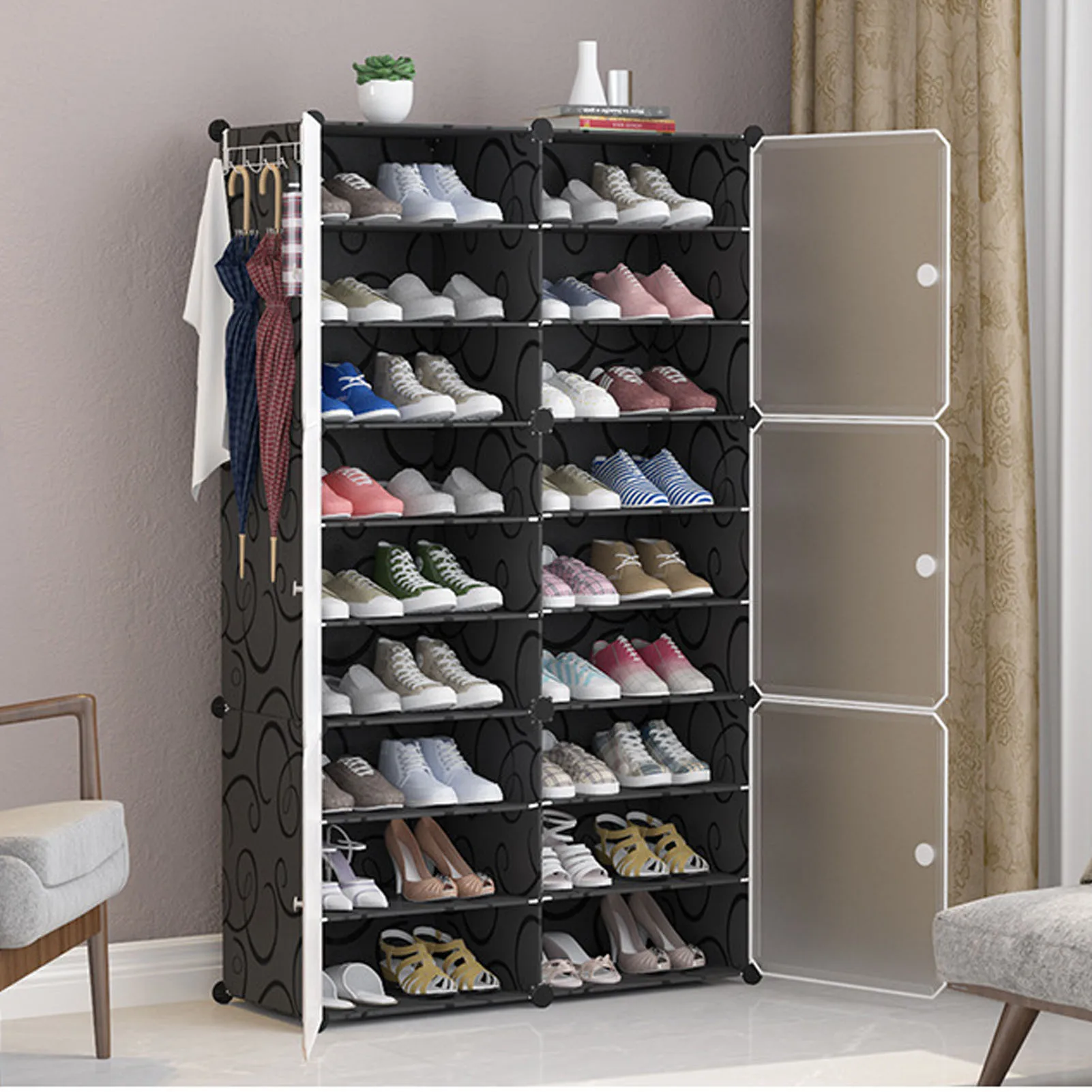 Vertical Shoe Rack Organizer Multifunction Strong Load Bearing Stylish Large Capacity Space Saving Tall Shoe Rack for Entryway
