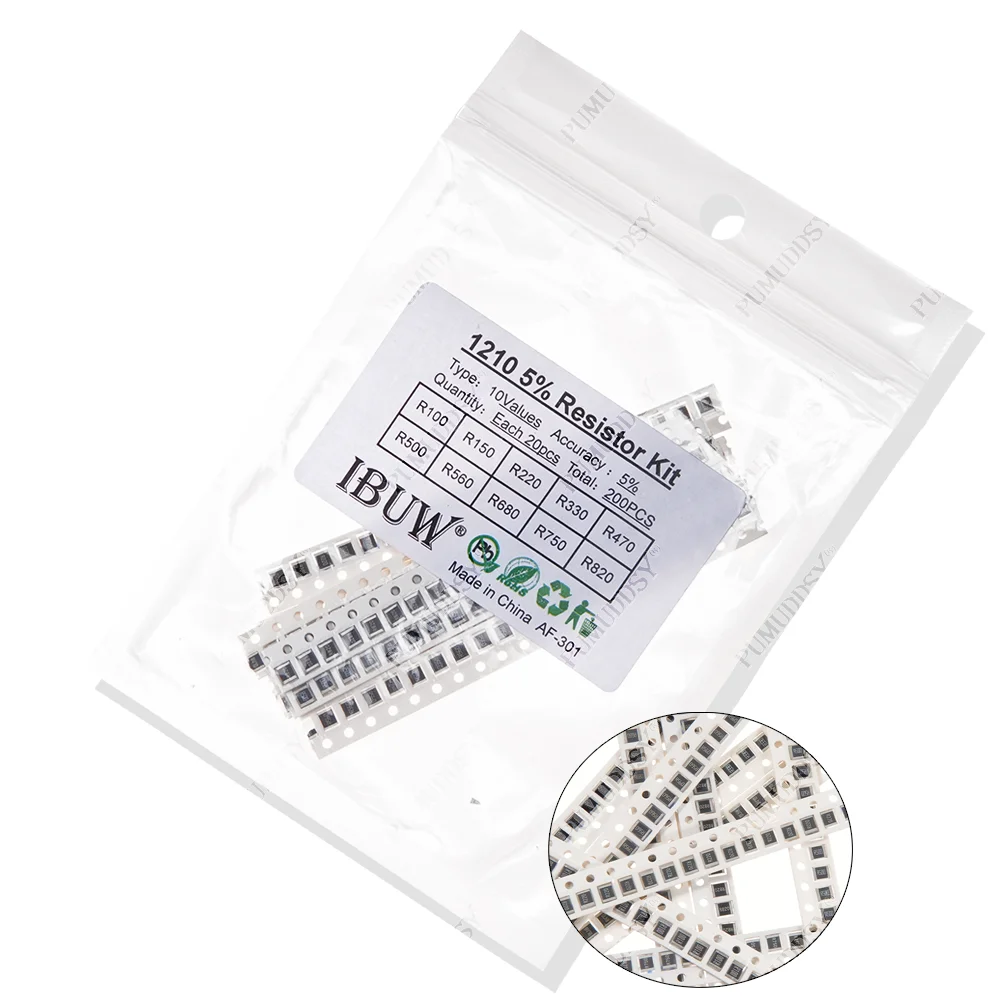 200 Uds 660 Uds 720 Uds 4000 Uds 0402 0603 0805 1206 1210 2512 kit de resistencia smd igmopnrq kit surtido 10k 100k 1k 1r 100r 220r 1% 5%