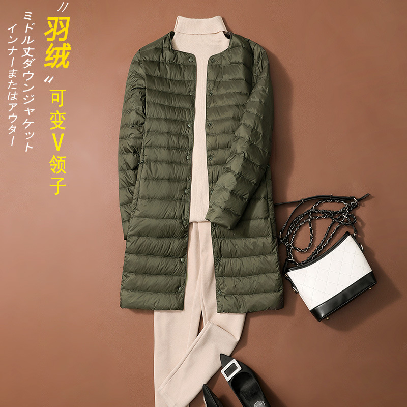 Long Duck Down Jackets Women Ultra Light Coat WinterCasual Slim Black Thin Autumn Parkas ED2071