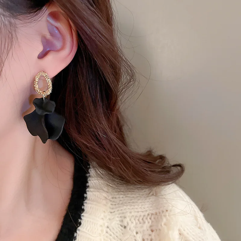 Anting Kelopak Berwarna Jarum Perak Anting Atmosfer Retro Seni Anting Mode Canggih