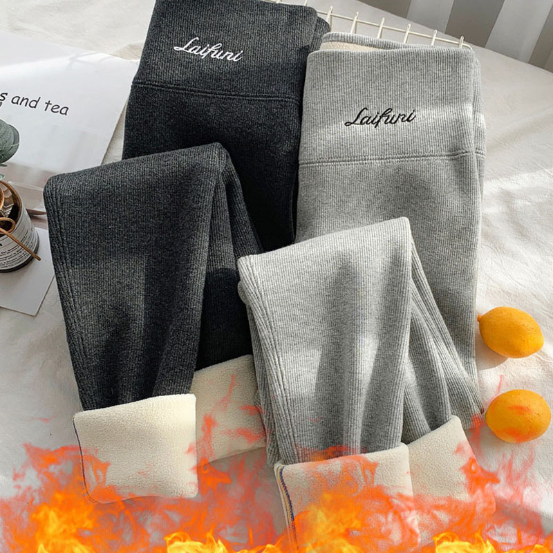 Mallas cálidas de invierno para mujer, mallas térmicas gruesas de cintura alta acanaladas, medias forradas de lana, pantalones informales sexys de alta calidad 2023