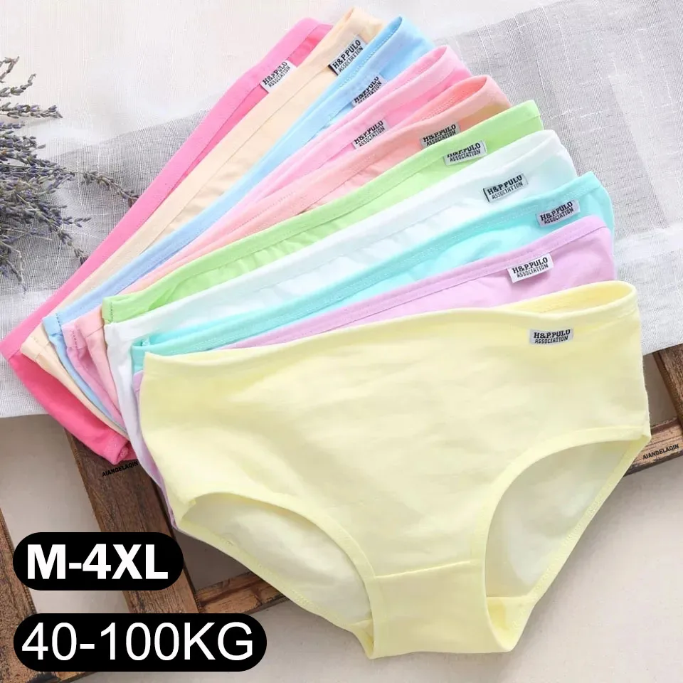 Bragas de talla grande, ropa interior de algodón para mujer, calzoncillos para niñas, lencería de Color sólido, pantalones cortos, ropa interior cómoda para mujer 3XL/4XL