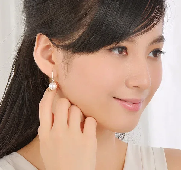 新しいファッション925スターリングシルバーカスタム     10 ミリメートルパールドロップイヤリングジュエリー女性ガールチャームウェディングパーティーカップルギフトジュエリー