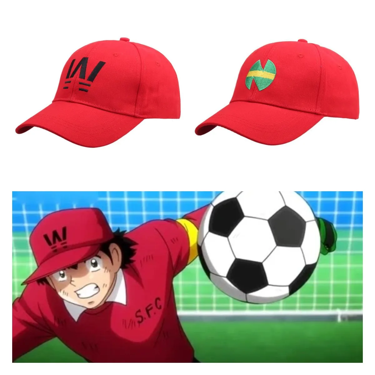 Anime Captain Tsubasa Hat Wakabayashi Genzo Red Baseball Hat Adjustable Casual Sunshade Hat Embroidered Duck Tongue Hat