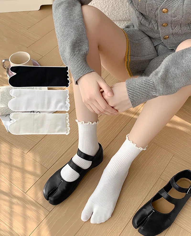 Calcetines informales de algodón con dos dedos para mujer, medias de tubo medio, calcetines elásticos con punta abierta, chanclas, sandalias, calcetines de dos dedos