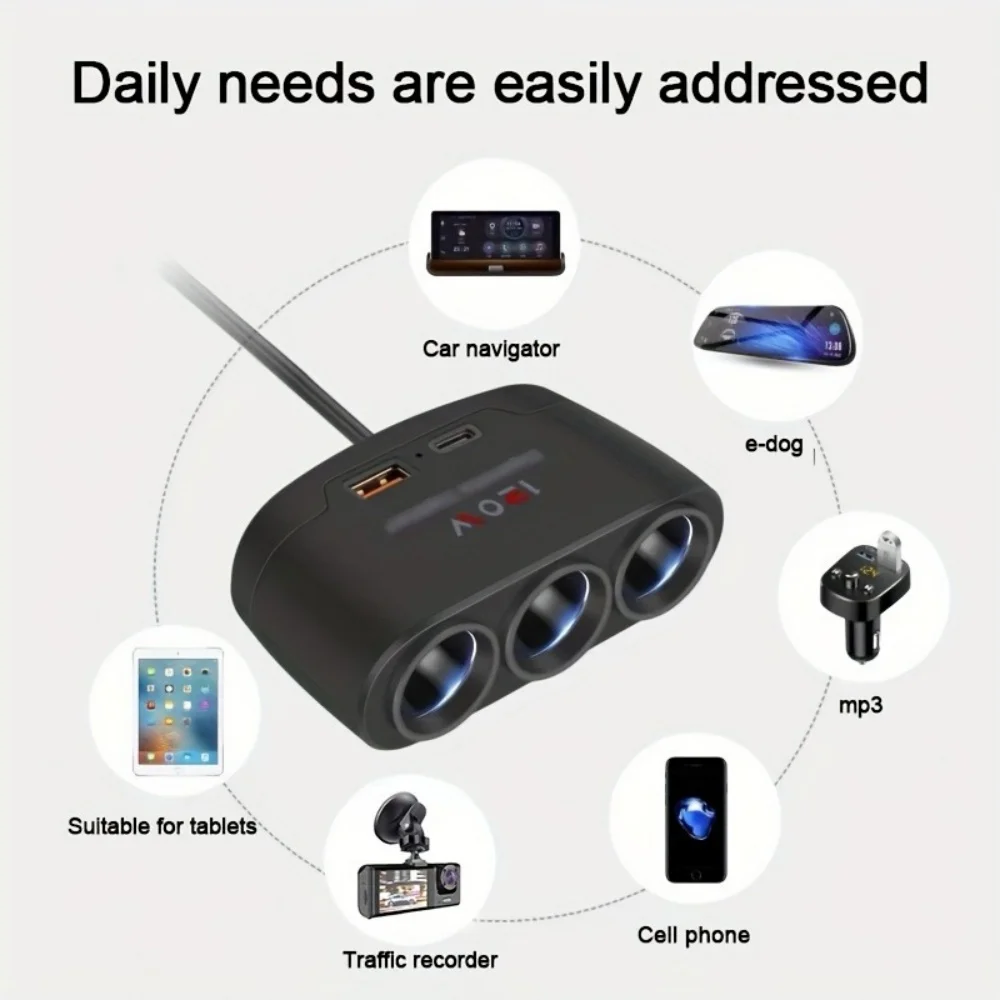 120W 3 In 1 Fast Charge Car Mobile Phone Charger Cigarette Lighter Adapter Fast Charging Plug Phone Power Adapter For Car DVR GP