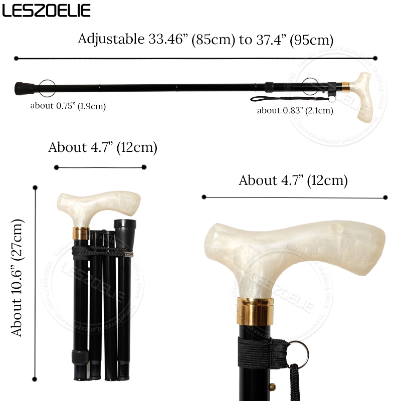 男性と女性のための調整可能な樹脂ハンドル,85〜95cm,黒,アルミニウム合金,高級ウォーキングアクセサリー,折りたたみ式,エレガント,ウォーキング