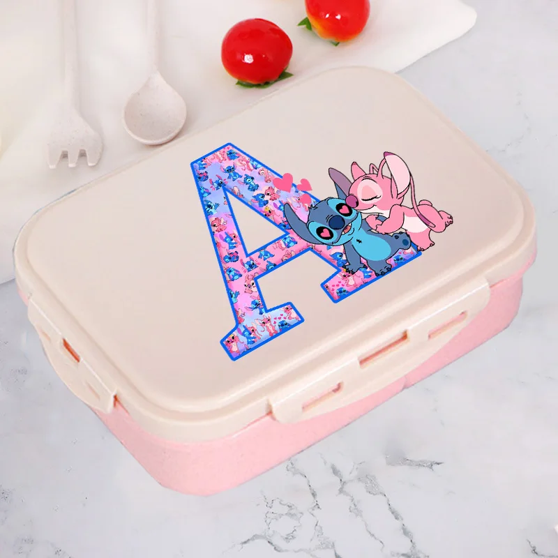 Stitch Angel Bento Lunch Box Disney Anime Letter A-Z Food Storage Containers Kids School Picnic Lunchbox Office Dinner Case Gift
